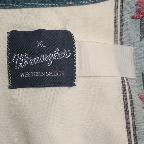 Vtg Wrangler Mens Long Sleeve Pearl Snap Western Shirt Cotton Ivory Navajo Sz XL - Picture 8 of 10